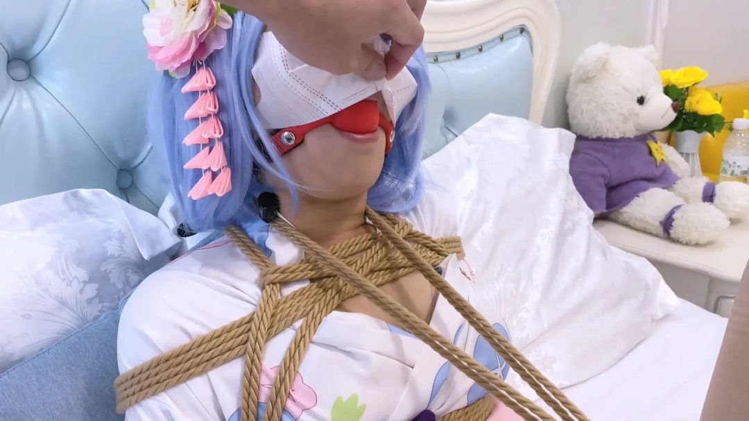 【嗷大喵】《二次元少女系》-雷姆浴衣cos,日式紧缚,胸缚,蟹缚强制M开腿,开口器,电击,口塞,原味丝袜堵嘴,盘腿海老缚,口球,鞭打sp,放置挣扎,跪缚-9