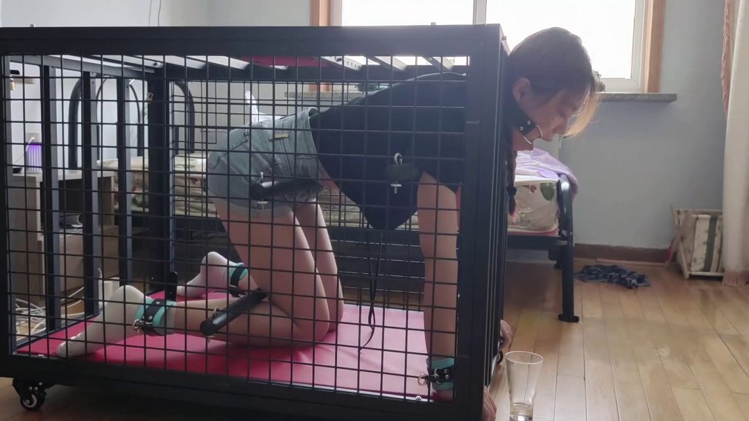 新玩法狗趴式口水囚徒瑶瑶妹，白棉袜铁笼囚禁，口水爆量无法控制-6