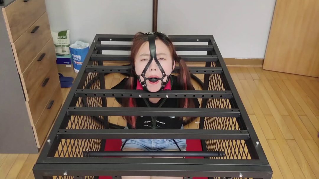 瑶瑶 铁笼强制跪缚 颈部身体金属固定放置-6