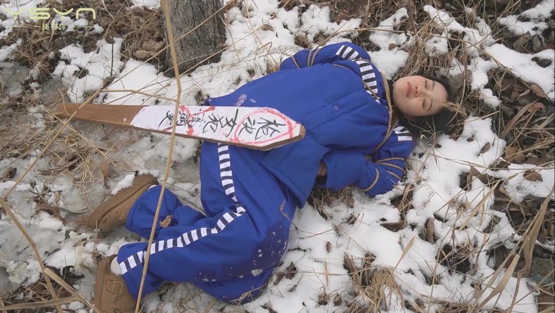 【雪域女死囚】被包养的女经理因伤人入监审讯惩罚判决临刑前模拟捆绑驷马后雪地五花大绑-5