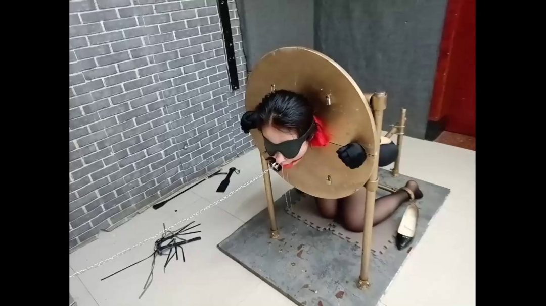 柔柔鼻勾，大号口球堵嘴，园形木枷、拘束架严密禁锢，随边虐打、电击-5