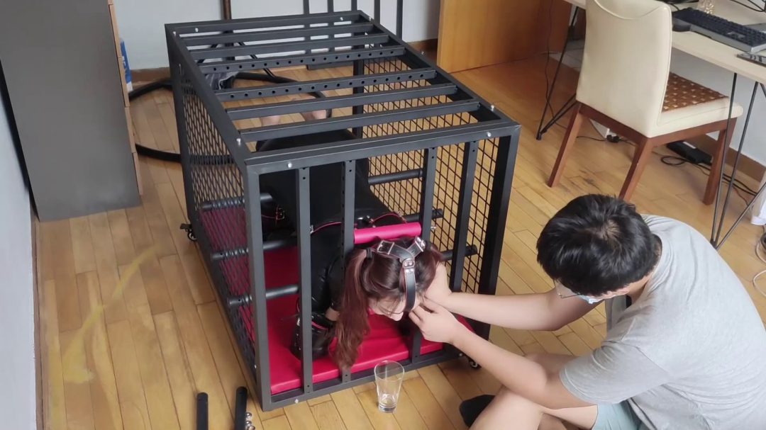 人形犬之铁笼囚禁！胶衣马具口球收集口水，sptk-2