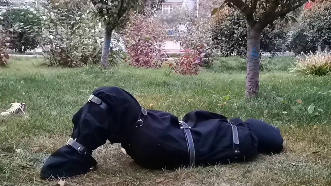 云儿白色硬绳五花紧缚户外大路旁草丛双层全包-8