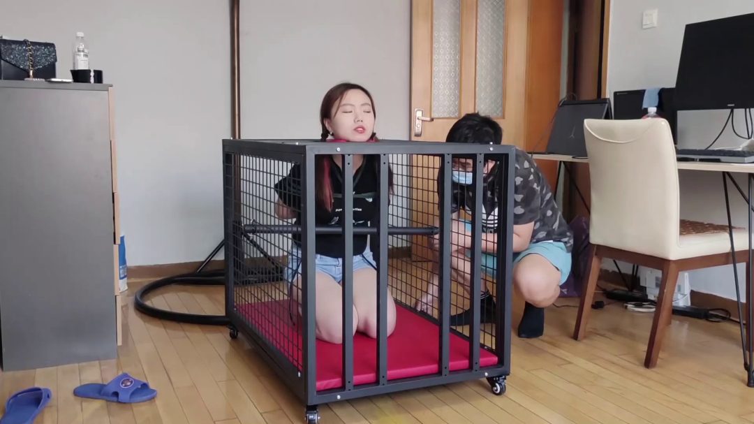 瑶瑶 铁笼强制跪缚 颈部身体金属固定放置-3