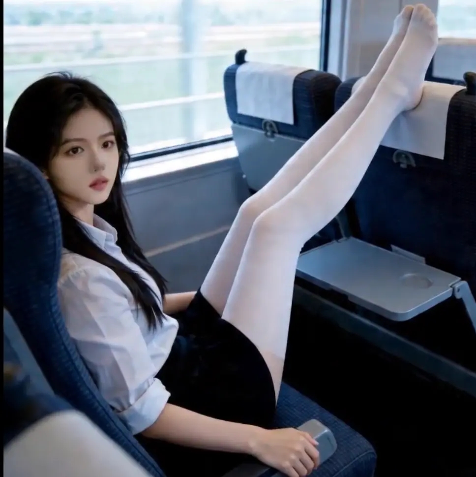 【CK视觉】AIGC-惩罚高铁上的不文明的女孩，白色丝袜，口球，乳胶头套，捆绑，吊腿缚，M分腿,驷马捆绑-2