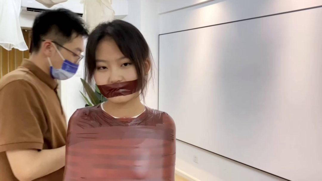 白色全身丝袜，与棕色胶带的全包-6