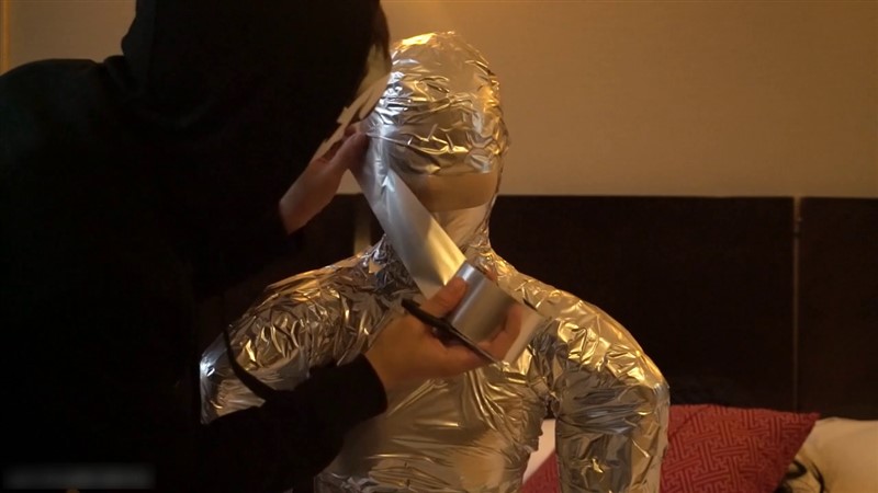 zentai胶带木乃伊 保鲜膜窒息-8