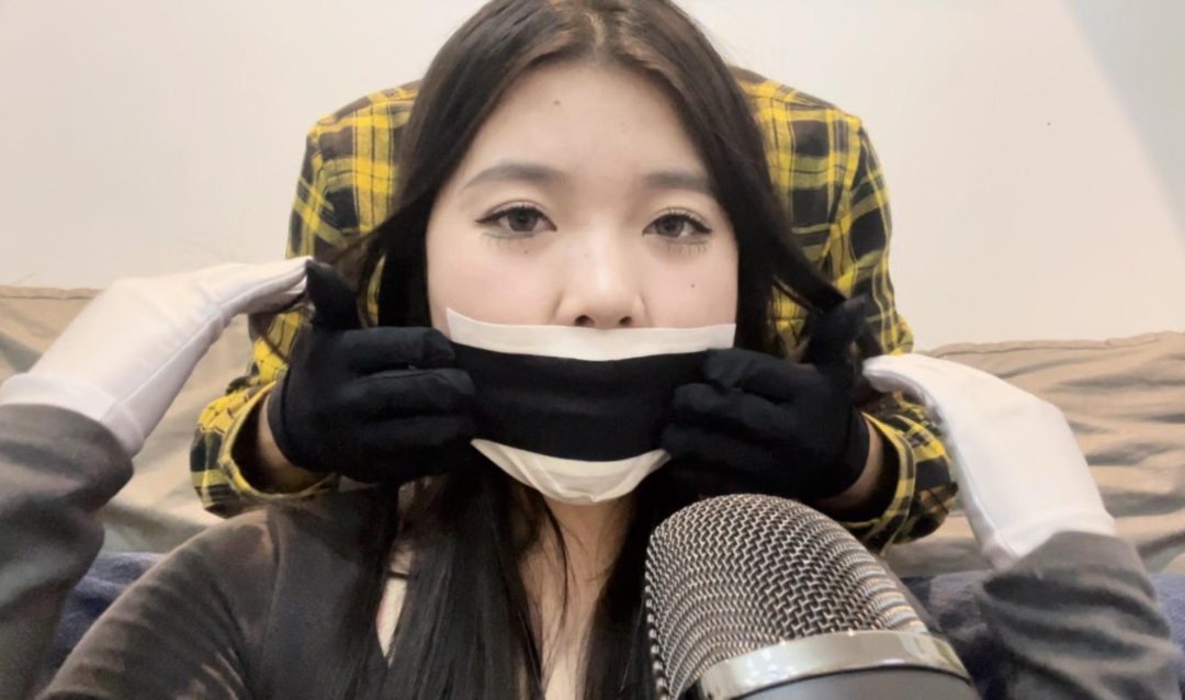 【小贝ASMR】小贝的口球+多层胶带助眠，口水封存了半小时-4