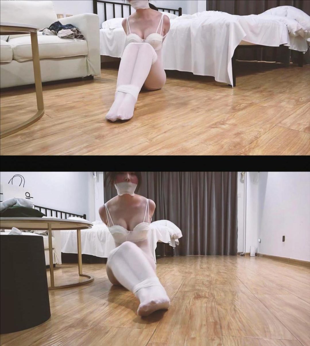 king定拍！《白丝湿身全包 上》洁白的白丝袜多层捆绑包裹！丝袜全包美女被弄湿全身肆意玩弄！湿透半透明美女诱人无比-4