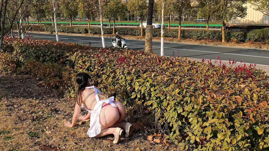 回音果体围裙内绑绳衣加R铃铛和贞操带主干道旁露出-5