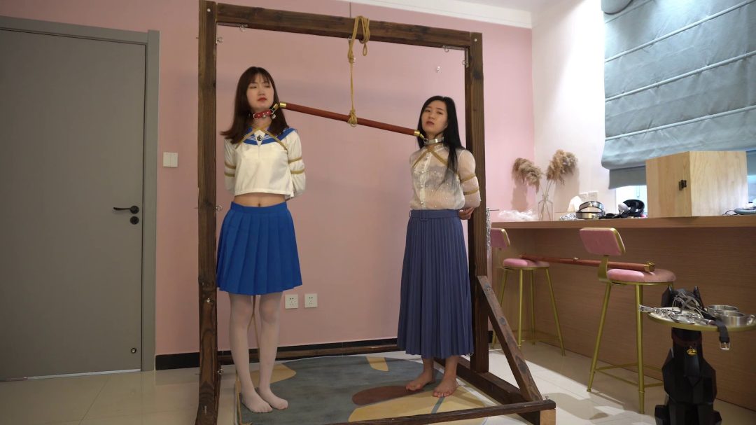 一主二奴 （上集）新奴培训 K9牵引 钢枷 日式紧缚 鼻钩口球 开腿缚 鞭打等等-8