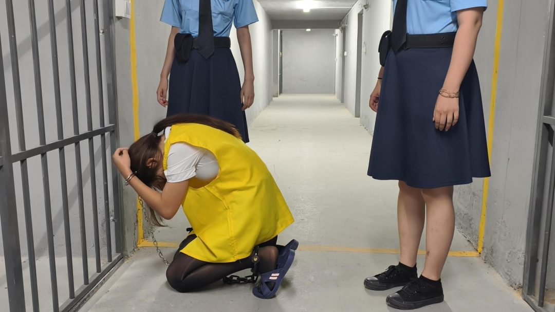 【鑫鑫工作室】女犯因入狱，被带连体镣铐指认现场，押解绑，让其在车上跪着，后被宣判s刑，砸s撩带s铐，被五花大绑执行s刑-2