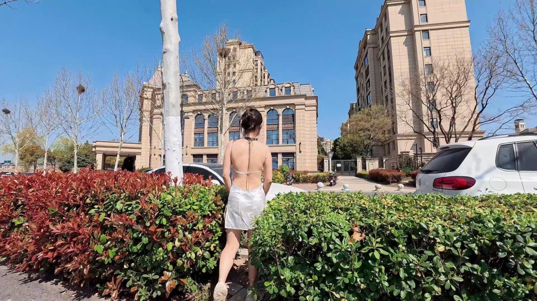 【Raymond】逛公园的小美女身上只有短小的露背睡裙和一些铁疙瘩-10