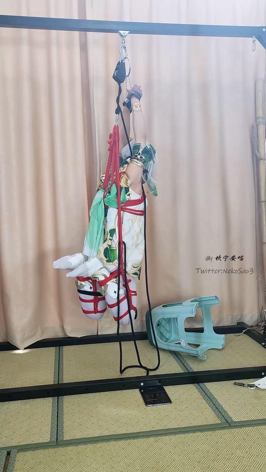 原神cos-草神折腿悬吊自缚+多重电击-2