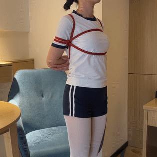 【体操服白丝白一带】M字腿、口水拉丝，即可爱又诱惑-1