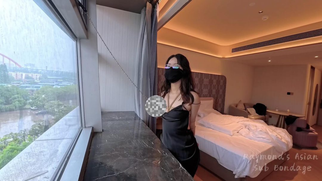 带妻子酒店TJ纪实：户外大露背连衣裙绳衣+捆绑开门放置+窗前R环固定暴露-4