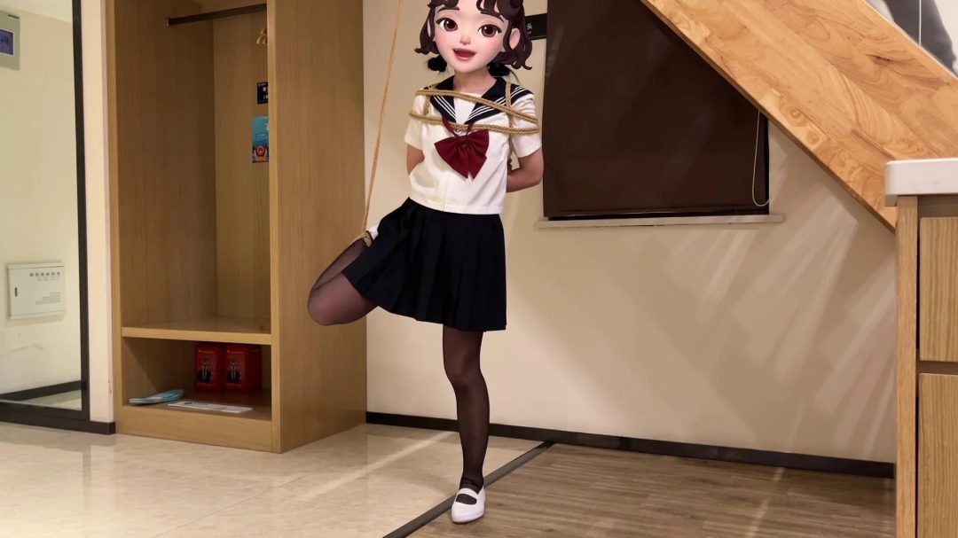 臭脚妹妹第一部露脸作品(假露脸）【水手服】【油光黑丝】【白一带】【单腿吊缚】-2