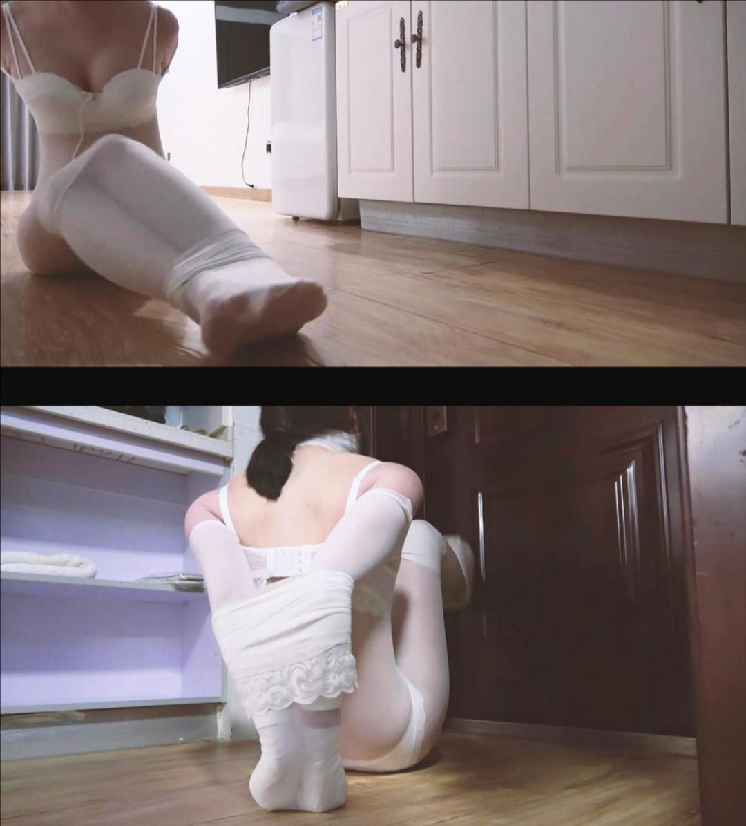 king定拍！《白丝湿身全包 上》洁白的白丝袜多层捆绑包裹！丝袜全包美女被弄湿全身肆意玩弄！湿透半透明美女诱人无比-5