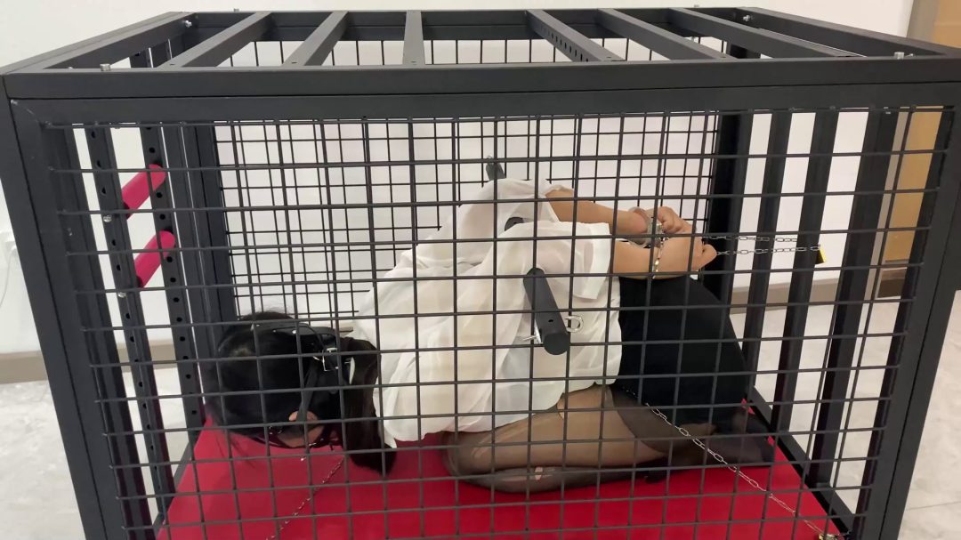 K9狗笼调教 开口器+流口水+镣铐+铁链固定+黑丝+丁字裤+SP-3