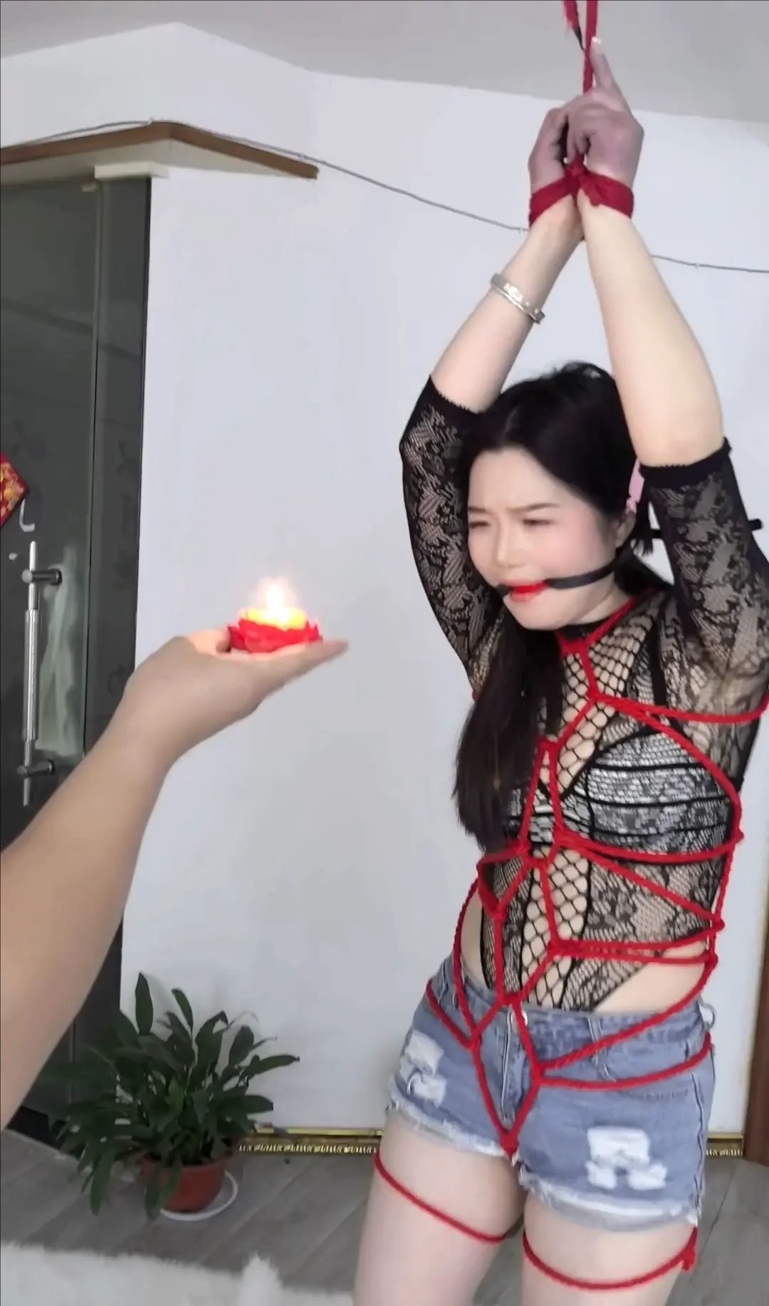 子墨《网眼高叉内衣热裤吊绑虐待》冰块入体、电击滴蜡、看你说不说-7