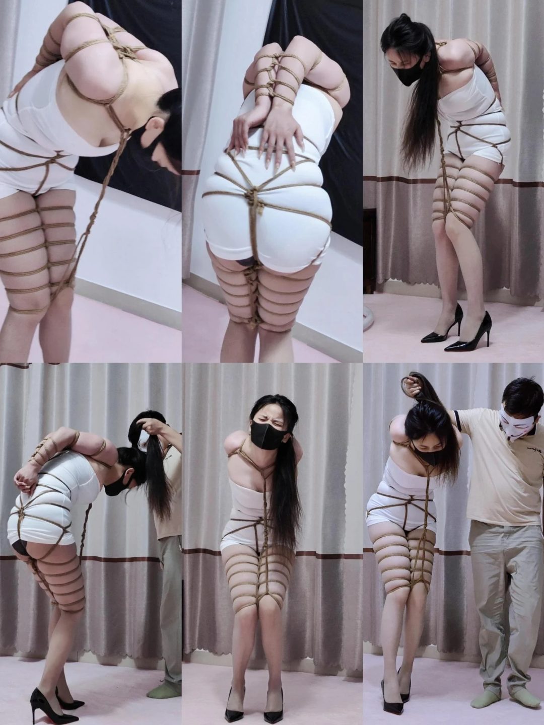 气质大美女灰丝配白衣裙 被博主无情的捆绑直臂紧缚逼着艰难行走 绝美全身紧缚直臂驷马挣扎-3