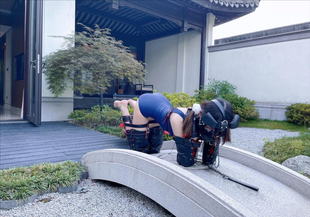 茶茶的园林别墅k9套装人形犬圈养体验~快来圈养一只裸足双马尾萝莉吧!-6