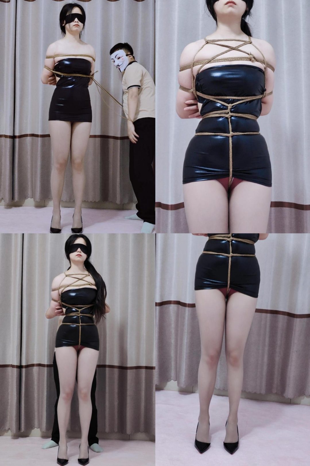 美女身穿情趣紧身皮衣日式紧缚羞辱姿势 后面没录上 （美女皮衣紧缚）-2