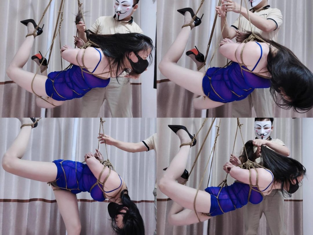 彤彤美女蓝色连衣裙丝袜高跟体验紧缚吊一会-2
