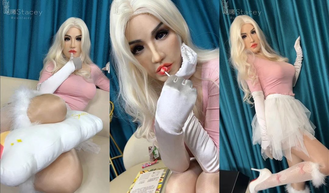 曦曦Stacey之连胸款真人面具Daily Vlog：萌系穿搭+全新硅胶面具，光泽丝袜美腿诱人身材-1