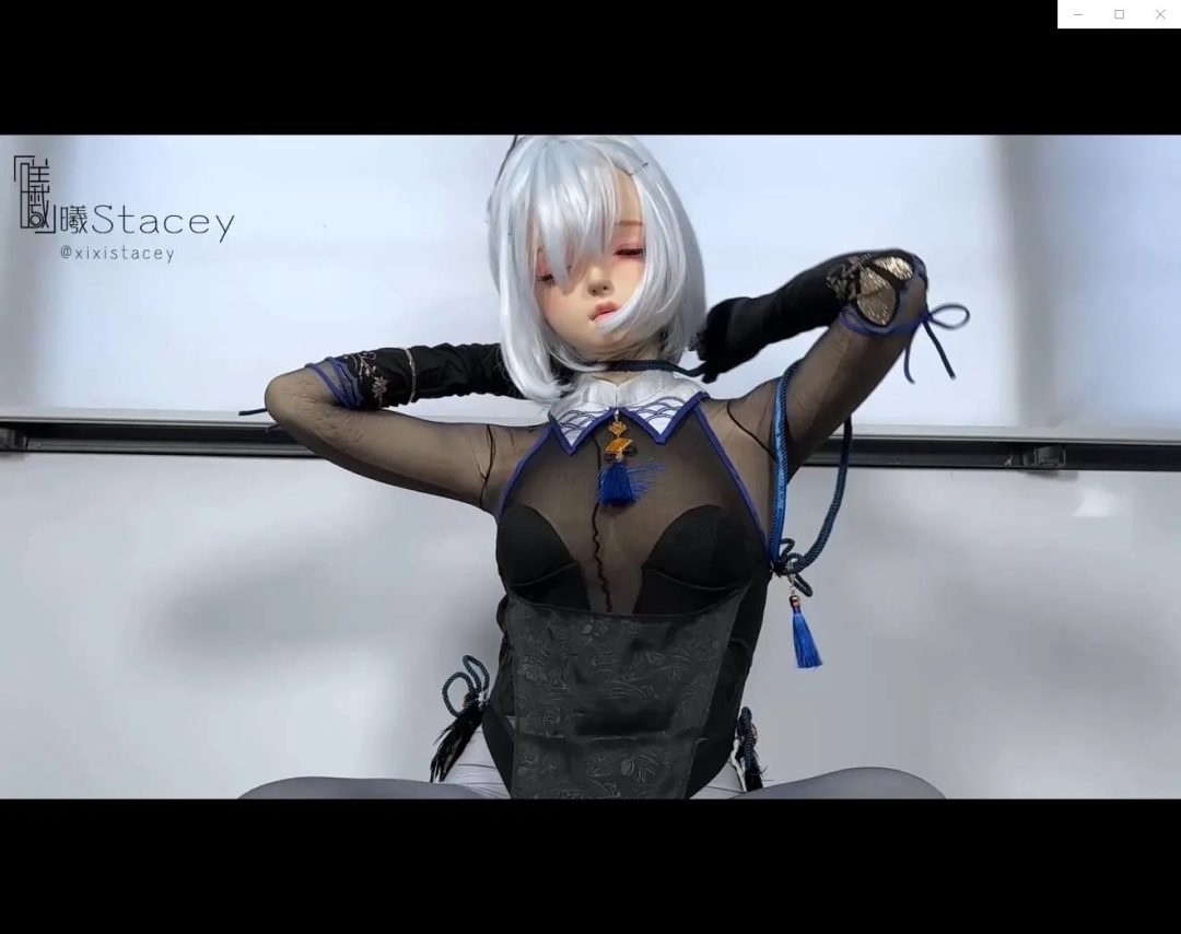 曦曦Stacey之kigurumi dollmask 原神申鹤旗袍cosplay和光泽黑丝连身袜极致性感诱惑-3