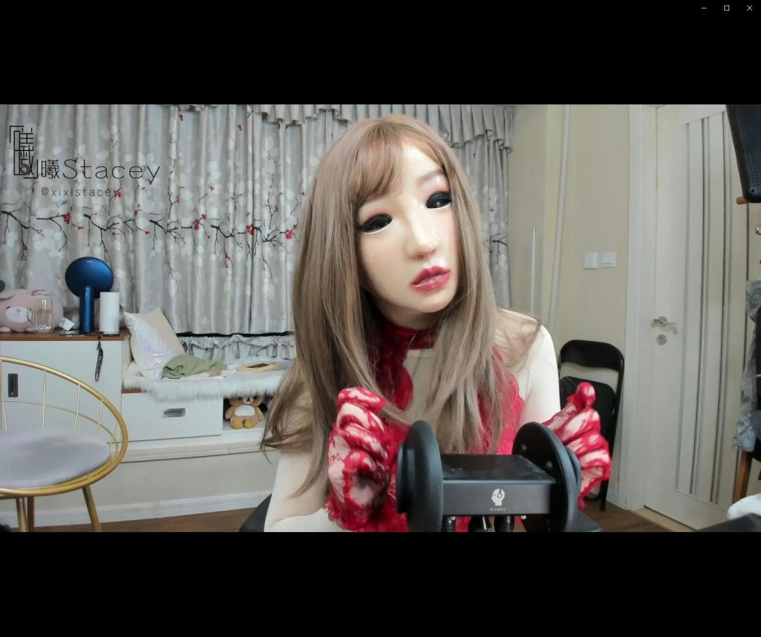 曦曦Stacey蕾丝套装佩戴琉璃Mask真人面具ASMR温柔掏耳手套摩擦-3