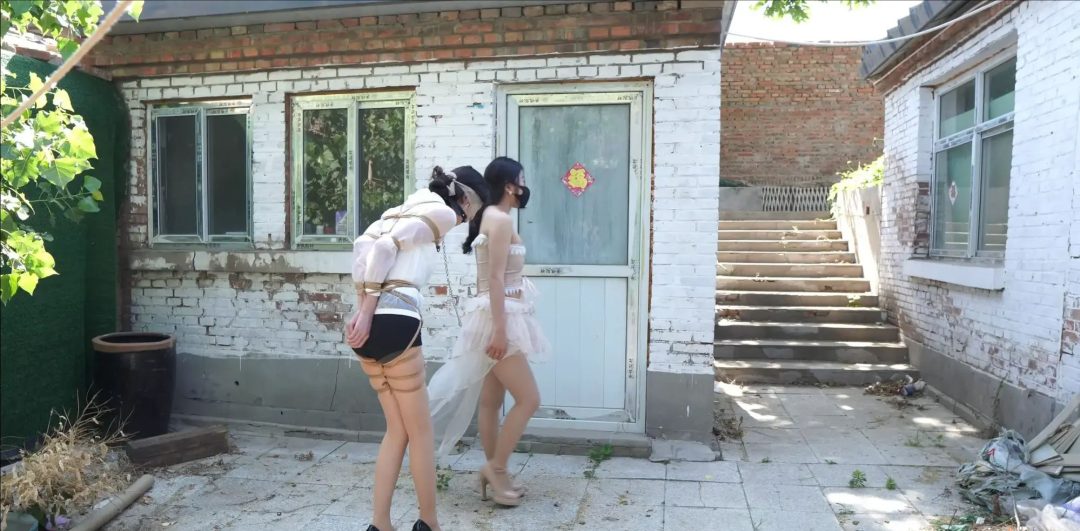 长腿少女鸡翅缚户外被另一个美女狗链牵引走路羞耻感拉满/回屋直接驷马放置解脱失败-1