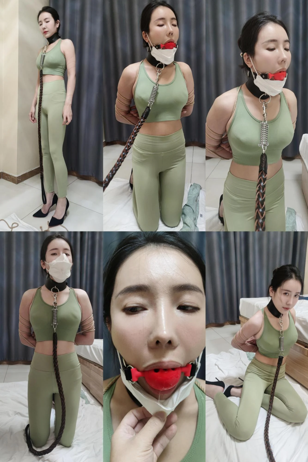 小玉瑜伽服五花大绑跪下带上超大口球口水羞辱-1