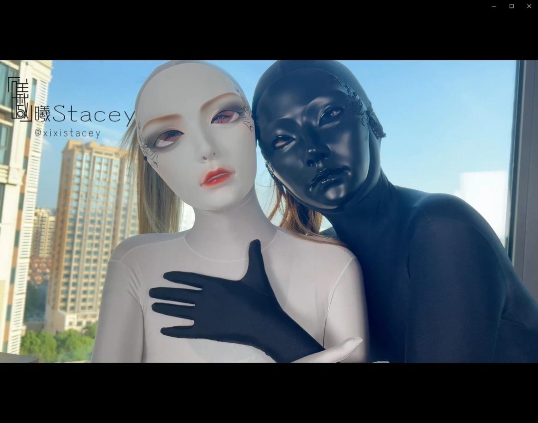 曦曦Stacey之双人系列双人开眼zentai搭配国风面具和闺蜜一起沉浸在丝滑zentai的触感中-5
