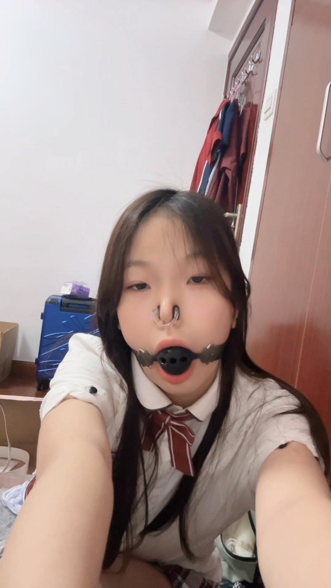模特果果JK鼻夹口球口水玩弄。只能靠口球洞呼吸-4