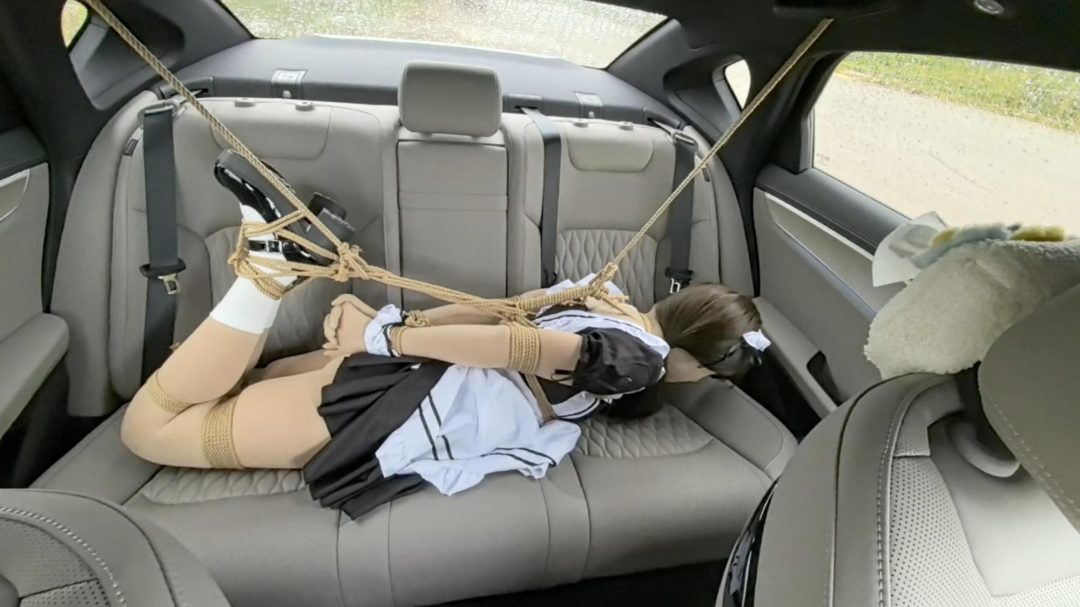 奇妙的旅途 路上车来车往 旁边路过的车会不会看到后排被绑上的女仆 欧式直臂 并腿 驷马 野外露出-1