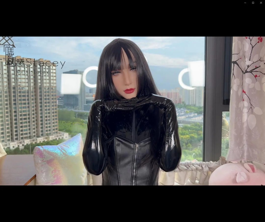 曦曦Stacey漆皮紧身黑口罩长手套长靴变装戴上晴面4真人面具-9