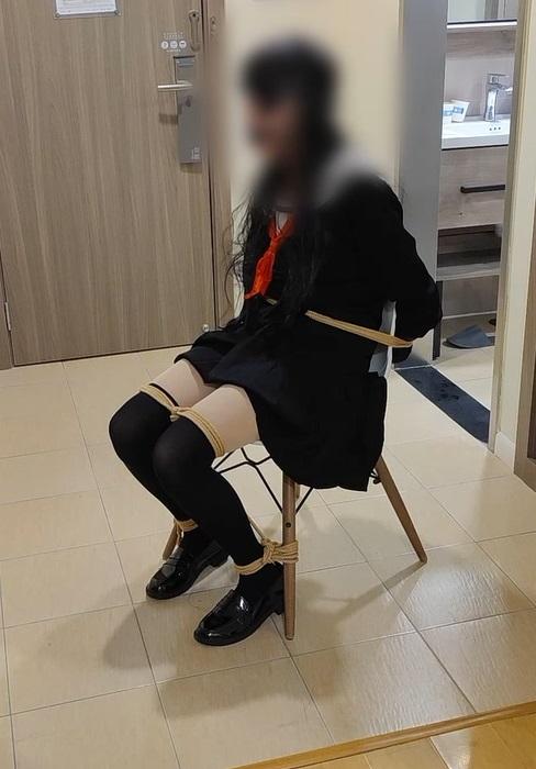 [cosplay]地狱少女-阎魔爱 伪娘跪缚 椅缚 锁链 TK挣扎-5