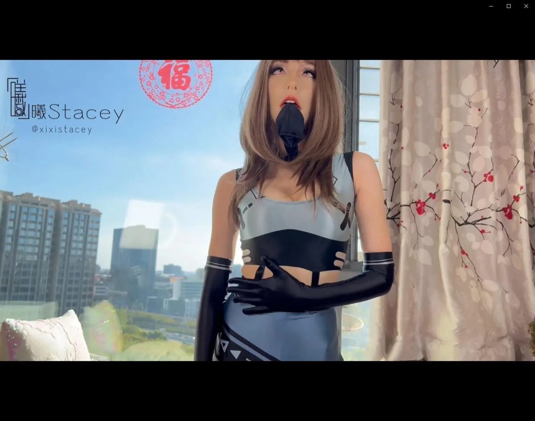 曦曦Stacey之欲桃面具Femalemask无法拒绝的性感 超薄黑丝美腿短裙光泽长手套女搜查官-5