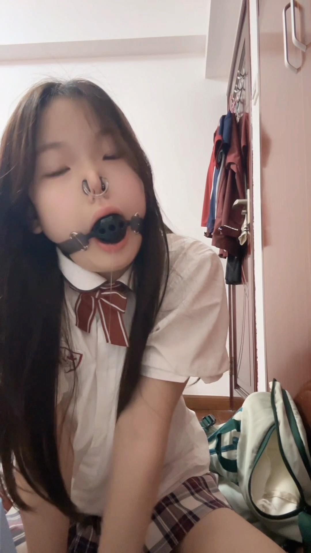 模特果果JK鼻夹口球口水玩弄。只能靠口球洞呼吸-5