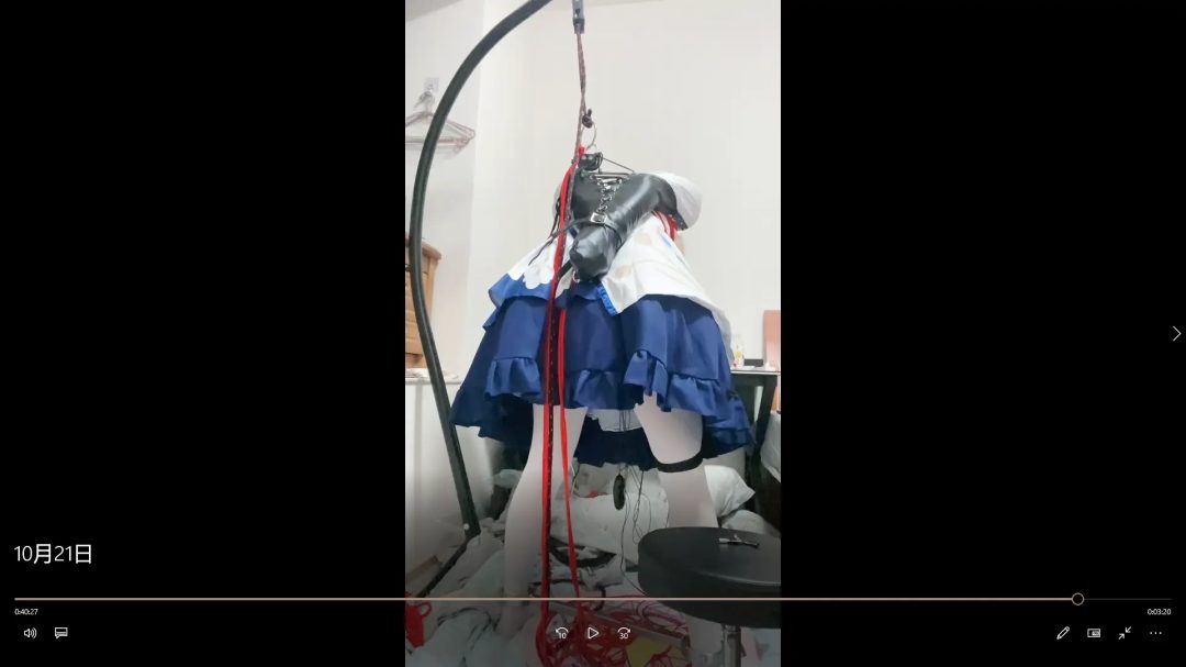 白丝芭芭拉单手套自缚开腿器强制开腿罚站-3