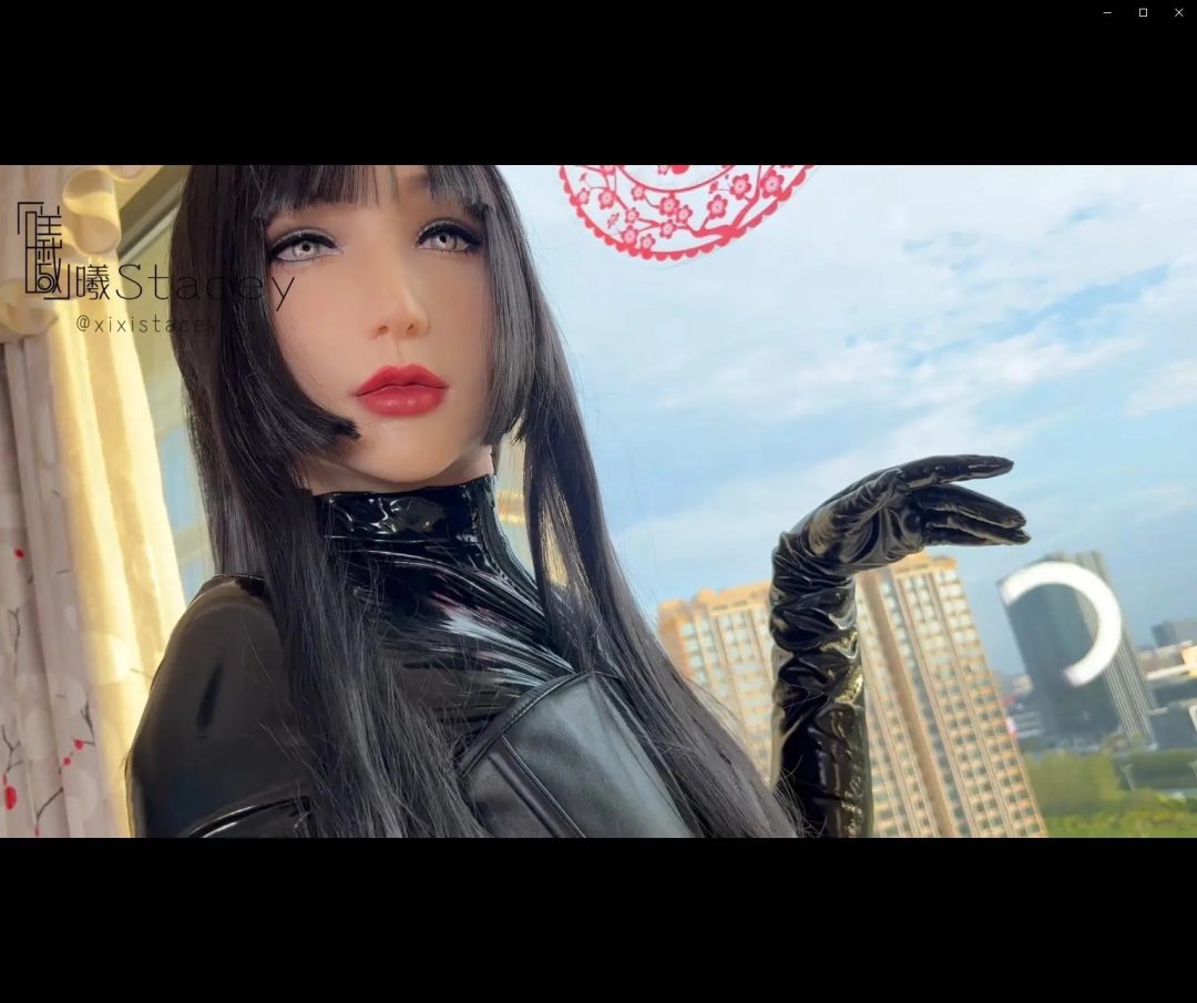 曦曦Stacey漆皮紧身黑口罩长手套长靴变装戴上晴面4真人面具-10