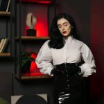 Combination of latex and casual clothing
