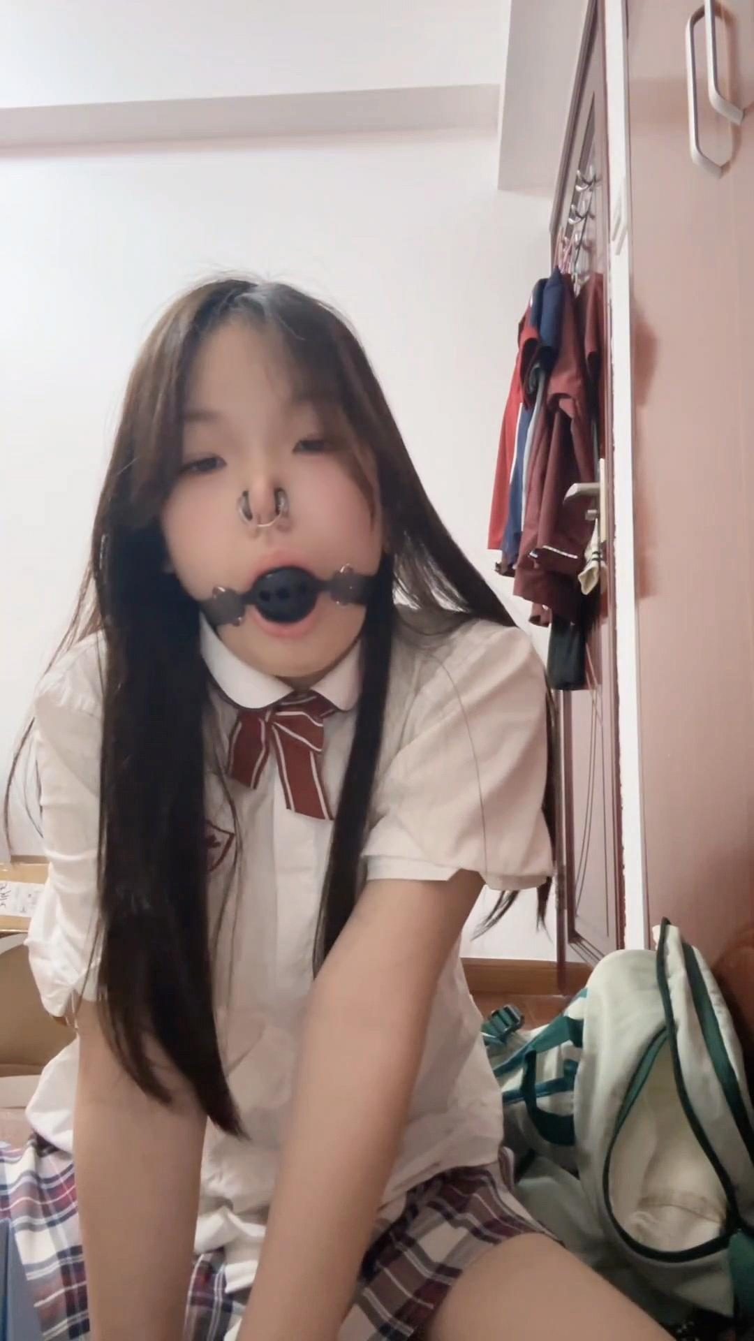 模特果果JK鼻夹口球口水玩弄。只能靠口球洞呼吸-2