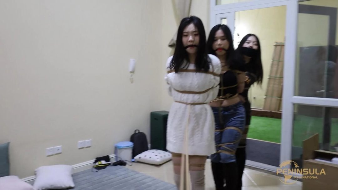 (半岛订拍） 海宇 小晚 缇娜 3人微剧情 捆绑堵嘴长筒靴-10