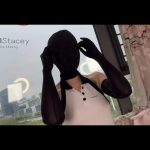 曦曦Stacey黑色半透明头套面部轮廓若隐若现搭配长手套超薄黑丝连衣裙挑鞋抚摸