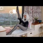 圣诞福利大放送：曦曦Stacey之Kigurumi dollmask娃娃头白色zentai长手套 Cosplay光泽黑丝性感兔女郎——想不想摸摸我的兔尾巴呀？