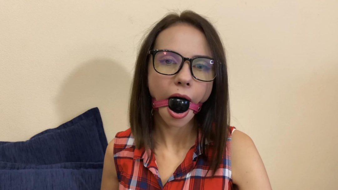 Playing with gag and drooling.-3