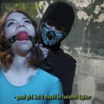 Betty in a weird skateboarding club. Her first lesson