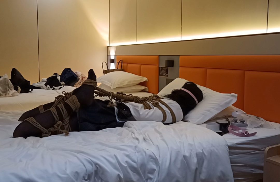 黑丝JK妹妹，后直臂捆缚+椅子+并腿+强行牵引走路+驷马+堵嘴+蒙眼+挠痒器-6